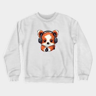 Cute Red Panda Listening To Music Crewneck Sweatshirt